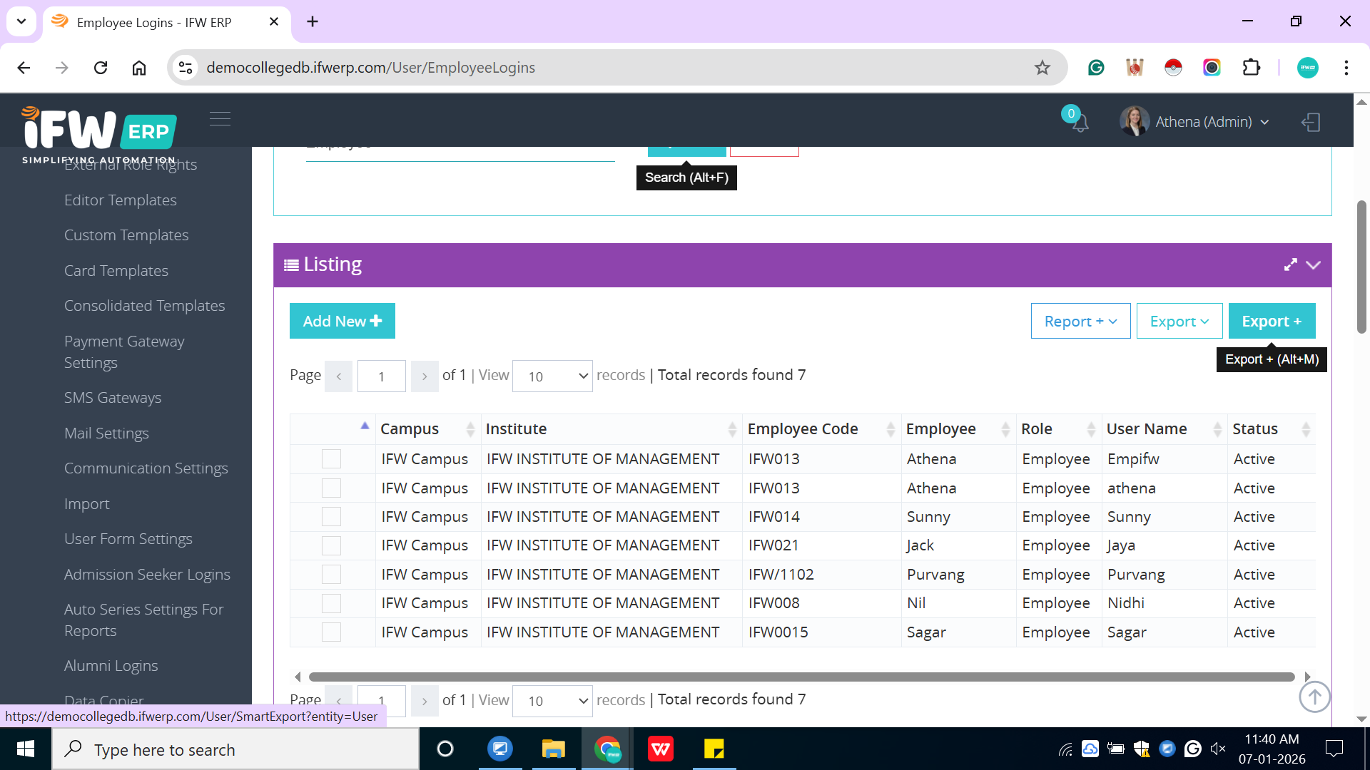 How to download the Employee login credentials from ERP?