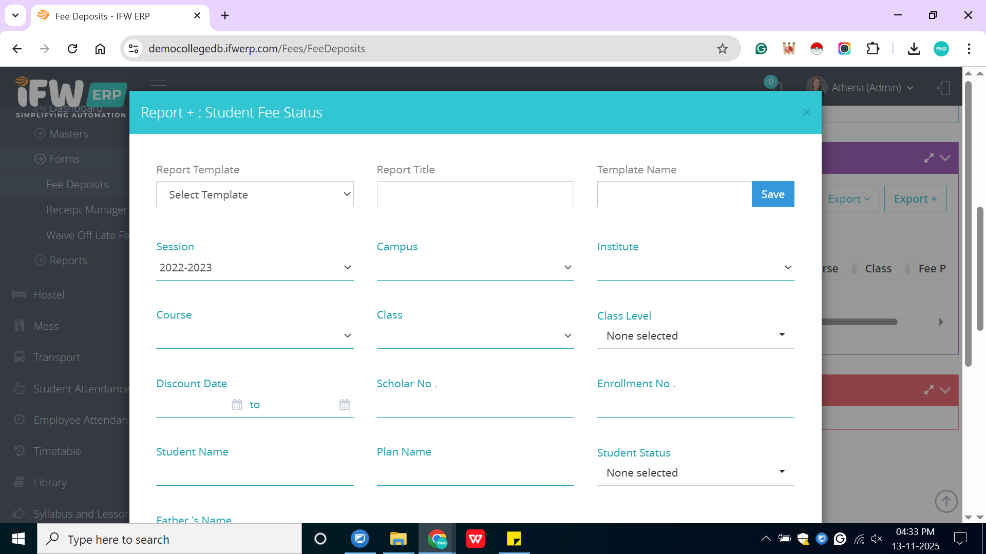How to generate the Student Fee Status Report?