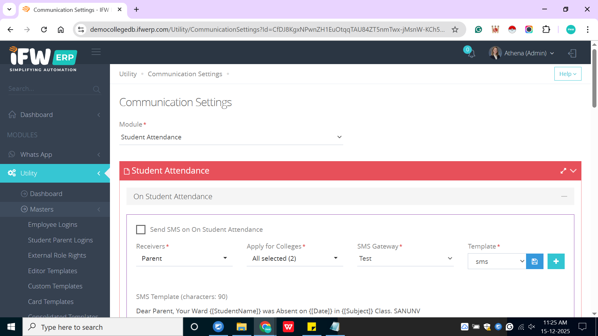 How to configure Student Absent Auto messages in ERP for college ...