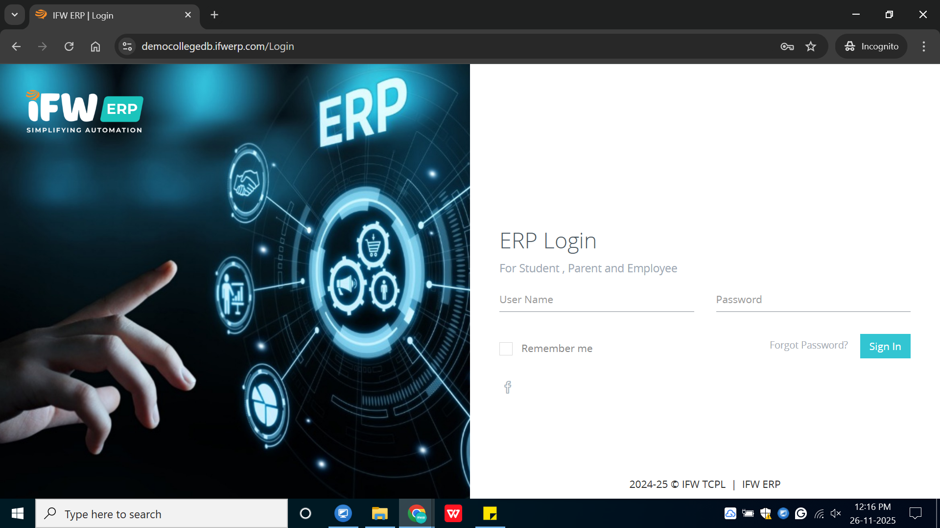 How to pay fees from the student web login in ERP?