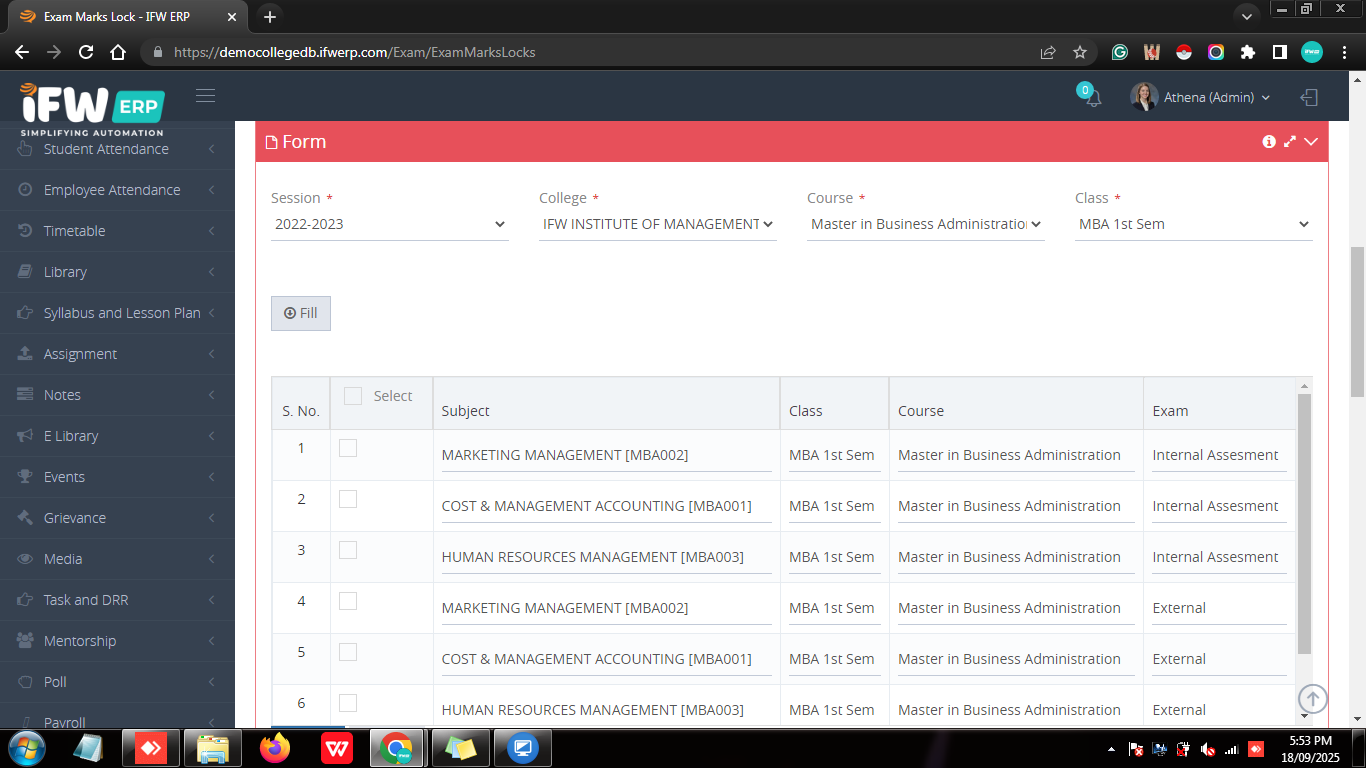 How to lock Exam Marks for College/University?