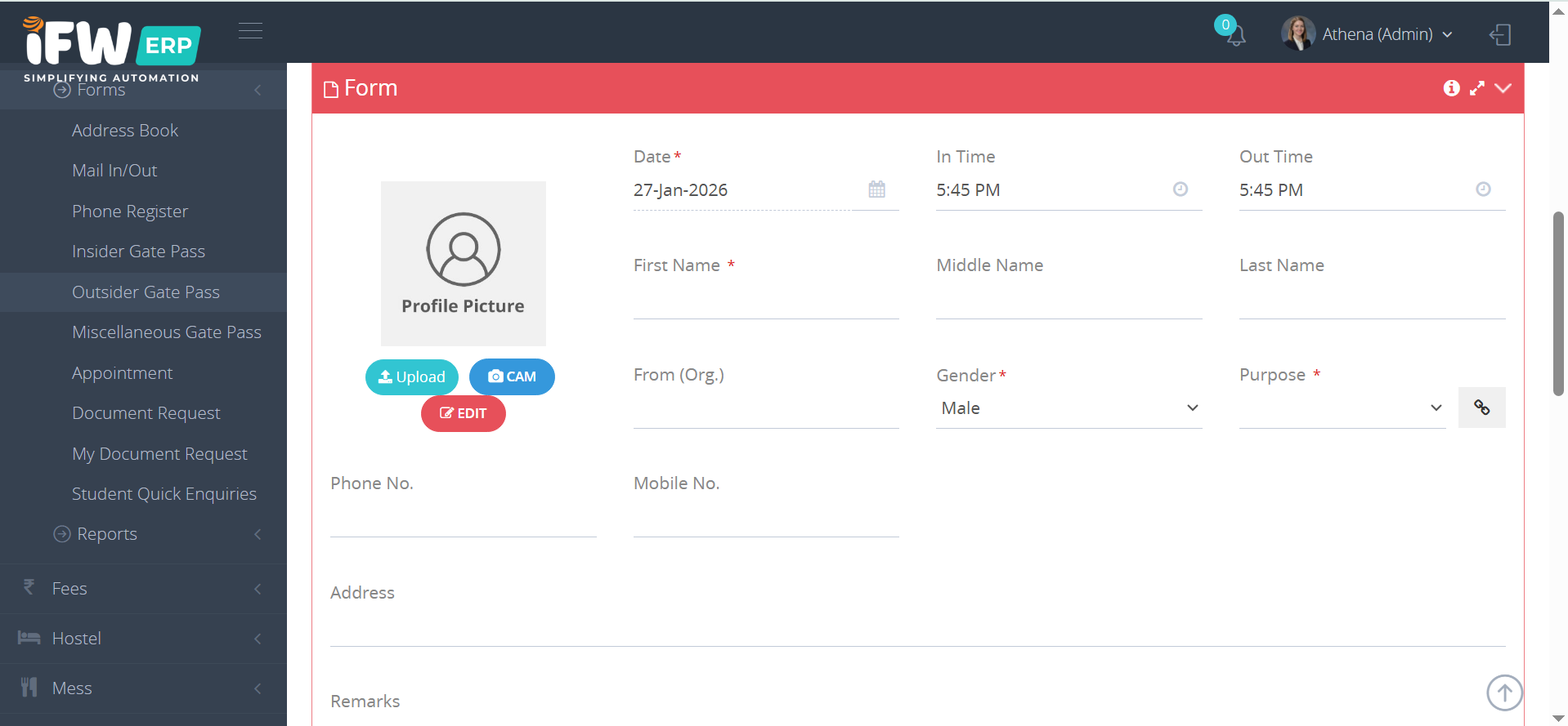 How to generate an Outsider Gate Pass in ERP?